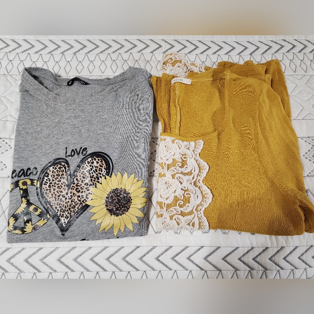 2 tops, tshirt and blouse combination. Size Lg
